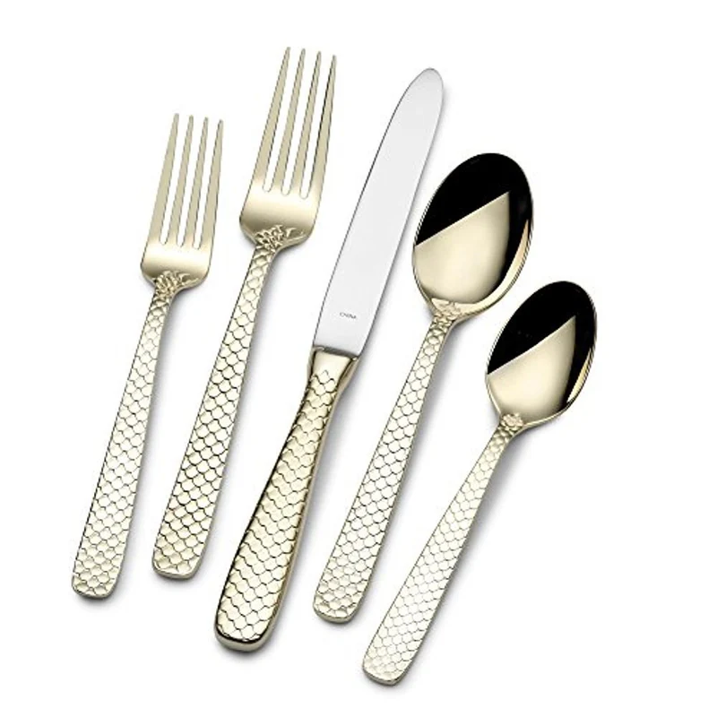 Museum by Hollister G100526 20 Piece 18/10 Stainless Steel Flatware Set, Serpentine Gold
