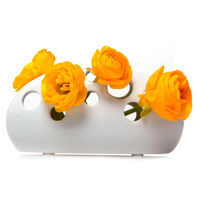 Chive Mira Vase, White (7" long, 1" wide, 3.75" tal)