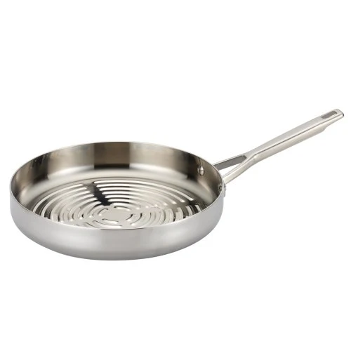 Anolon 12" Tri-Ply Clad Deep Round Grill Pan, Stainless Steel - Oven safe (500F), Dishwasher Safe, Induction Ready GRILLPAN