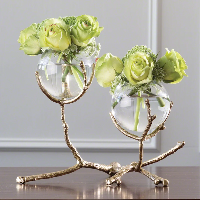 Global Views Twig 2 Vase Holder, Brass (12"L x 11"W x 10"H)