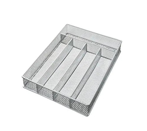 Silver Mesh 5 Compartment In-drawer Cutlery Organizer Tray by YBM Home