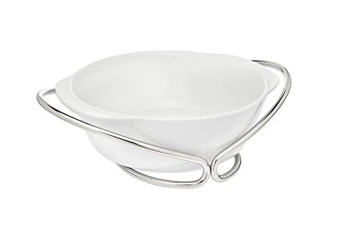 Godinger Infinity Silver Oven to Table Porcelain Round Baker with Nickel Base