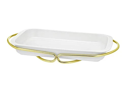 Godinger Infinity Oven To Table Porcelain Baker with Gold Base