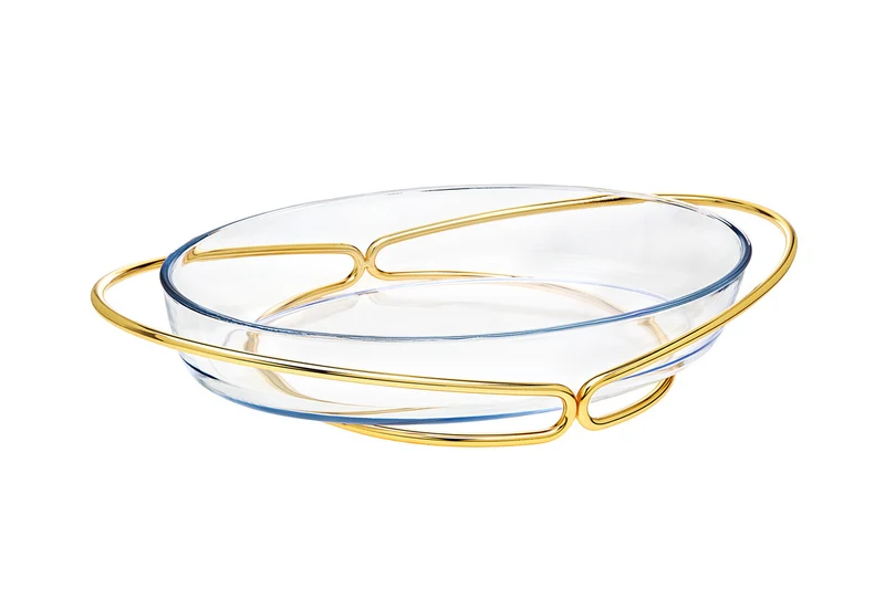 Oven To Table Baker With Sparkling Serving Stand (Oval, Gold Infinity)