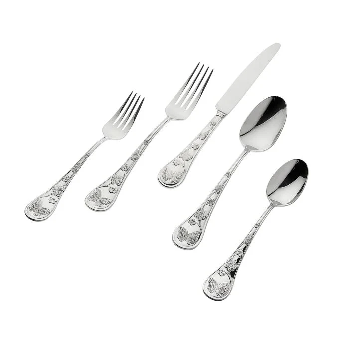 Godinger Butterfly Sandblast 18/10 Stainless Steel Flatware Set, Service of 4