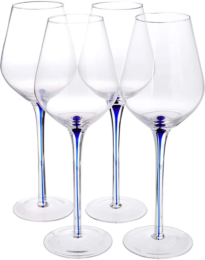 Qualia Tempest 16 Oz Wine Water Goblets Glasses - Cobalt, Set of 4