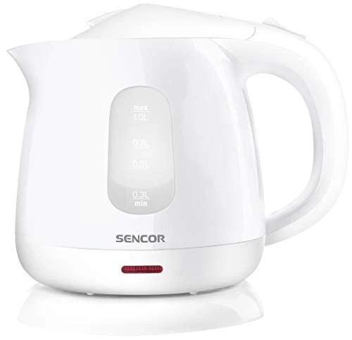 Sencor SWK1010WH 1L Electric Kettle with Power Cord Storage Base and Lid Safety Lock, White