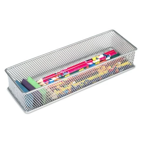 Silver Mesh Open Bin Storage Basket Organizer by YBM Home (9"x3")