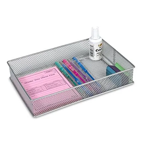 Silver Mesh Open Bin Storage Basket Organizer by YBM Home (9"x6")