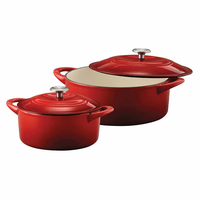 Tramontina Enameled Cast Iron Dutch Oven, 2-pack, 4Qt & 7Qt, Red