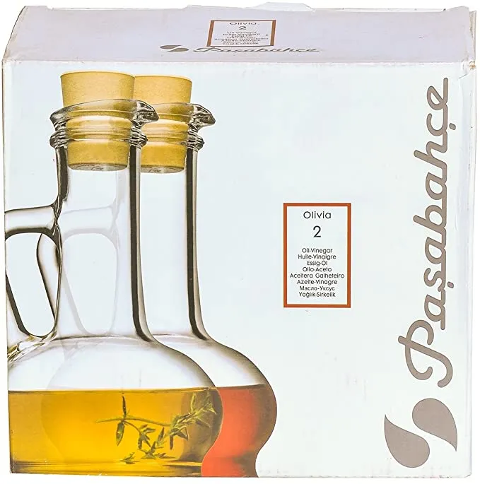 Pasabahce Olivia Oil or Vinegar Bottle with Cork Set, Set of 2, Transparent