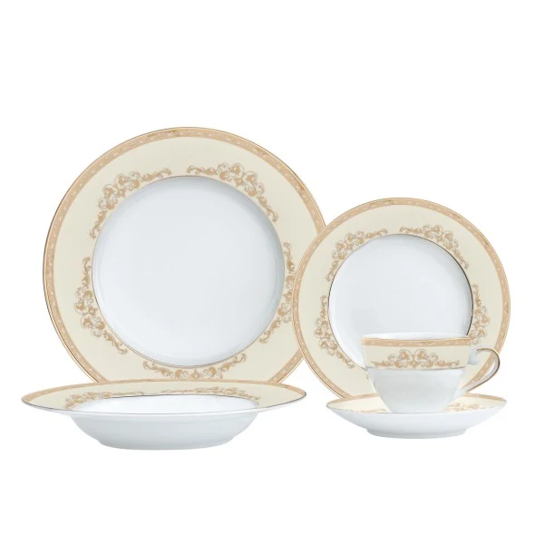 Majesty Gold 30 Piece Fine Porcelain Dinnerware Set, Service for 6