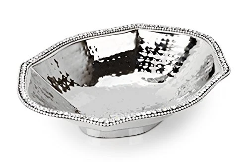 Classic Touch SDB664 Hammered Stainless Steel Candy Dish, Edged / Trimmed with Exquisite Diamonds