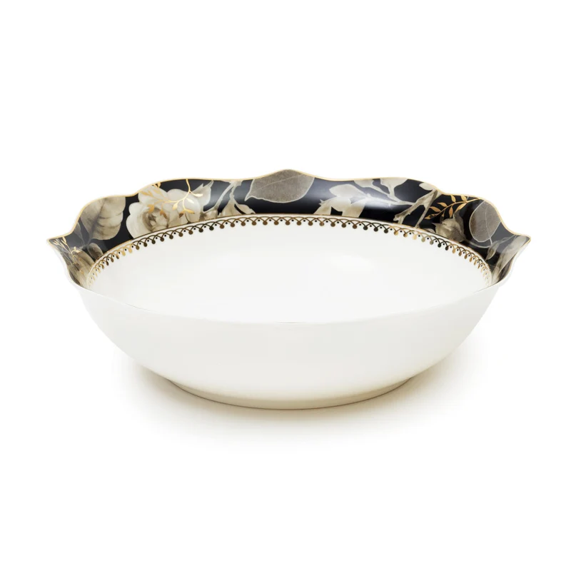 Brilliant Black Rose Bone China Salad Bowl, 8.5"