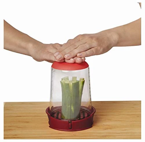 Kuhn Rikon Push Slicer Includes Slice and Dice Blades, Red