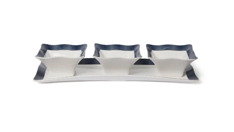 Joseph Sedgh 6720-4 3 Square Relish Candy Dip Dish Sectional Bowl with Tray, Cobalt