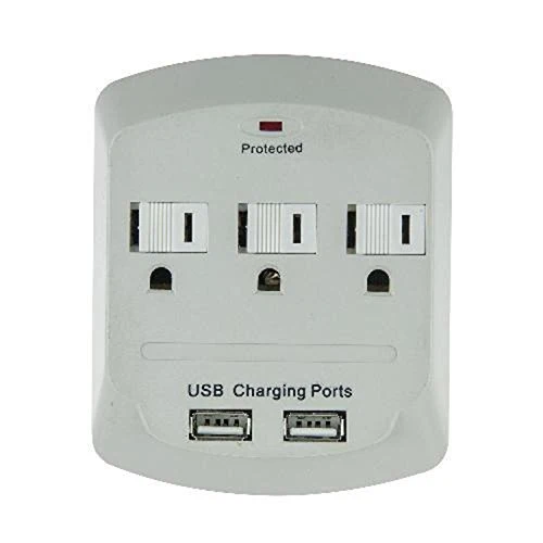 Sunlite 3 Outlet Power Strip Surge Protector with 2 USB Charging Ports