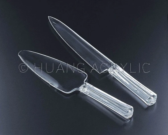 Huang Acrylic Cake Knife and Server Pair (Knife: 11.25" x 1 3/8" x .5"; Server: 9.75" x .75" x 2 .25" x .5")