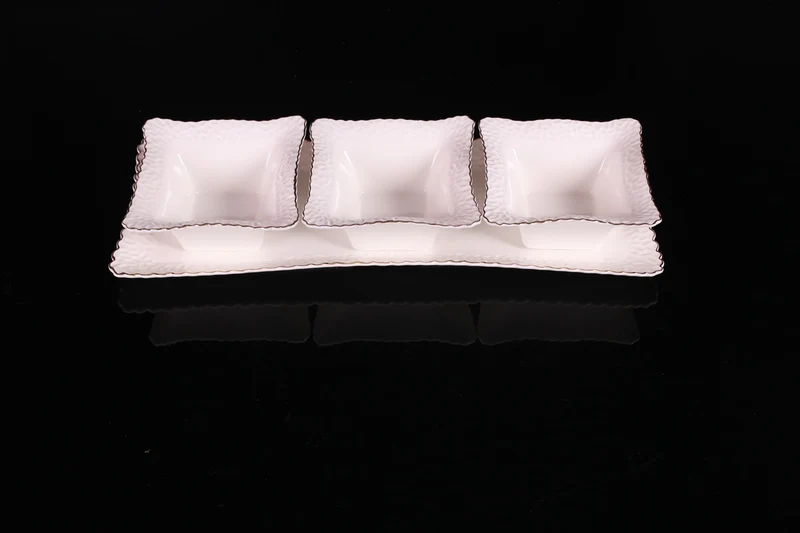Joseph Sedgh Collection JS3-500G Collection 3 Square Sectional Bowls with Gold Trim and Tray