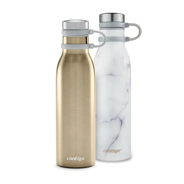 Contigo - 2 Pack Couture Collection 20 oz Stainless Steel Water Bottles, Marble/Champagne