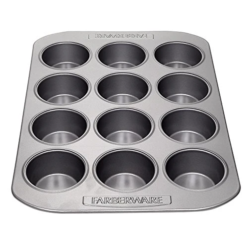 Farberware 52106 Nonstick Bakeware 12-Cup Muffin Tin / Nonstick 12-Cup Cupcake Tin - 12 Cup, Gray