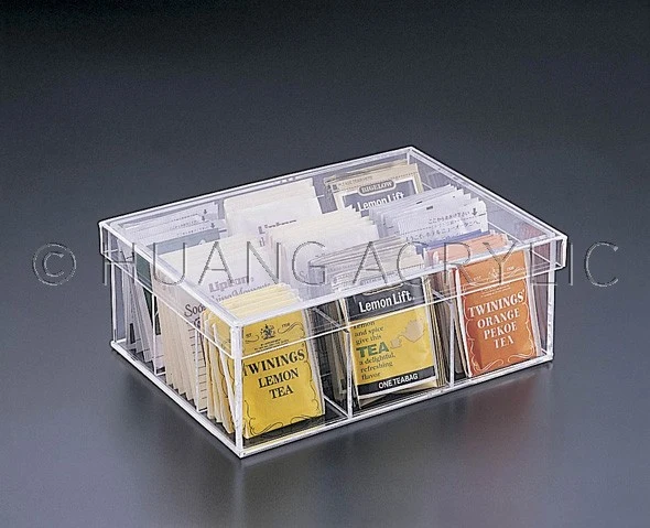 Huang Acrylic 9 Section Tea Tray Organizer with Lid/ Cover (9" x 6 3/8" x 3 5/8")
