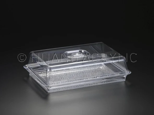 Huang Acrylic Rectangular Pastry Tray and Lid/ Cover with Recessed Handle (12 5/8" x 8.75" x 3 3/8")