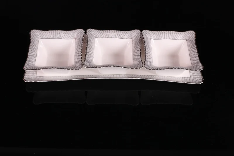 Joseph Sedgh Crocodile Collection Fine Bone China Curved 3 Sectional Tray