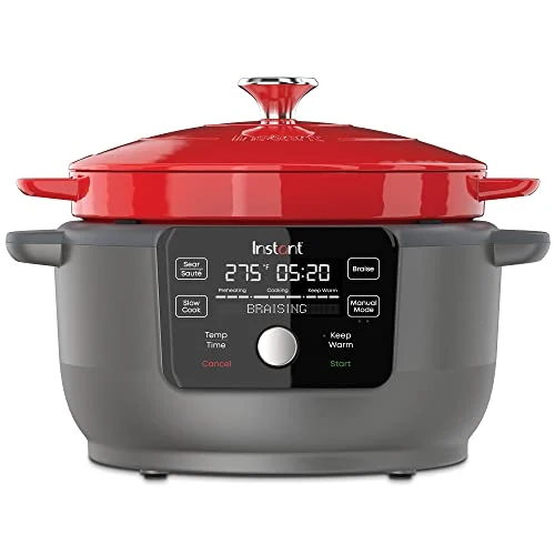 Instant Precision 6 Quart Cast Iron Dutch Oven 5-in-1 - Red
