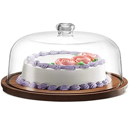 Godinger Acacia Wood Cake Platter with Acrylic Dome Cover