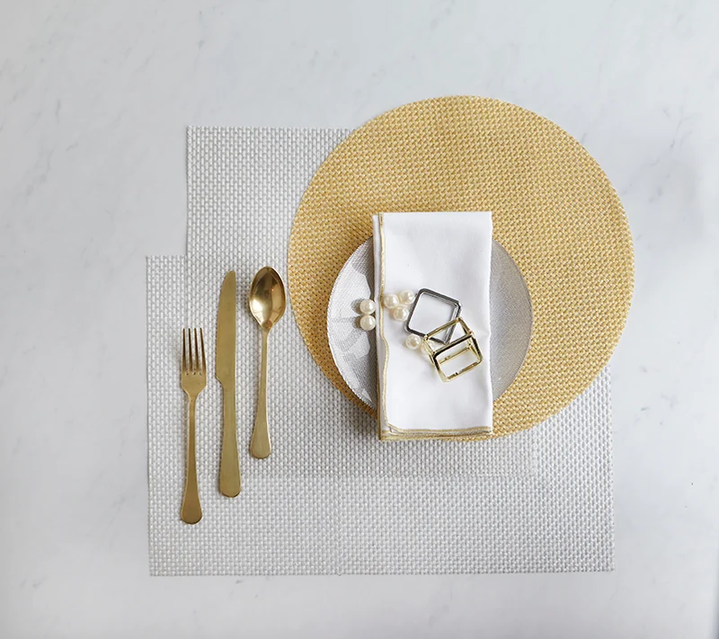 Harman 14" Metallic Round Basketweave Vinyl Placemat, Gold