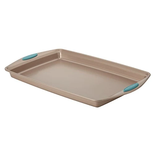 Rachael Ray Cucina Nonstick Bakeware Latte Brown with Blue Grips