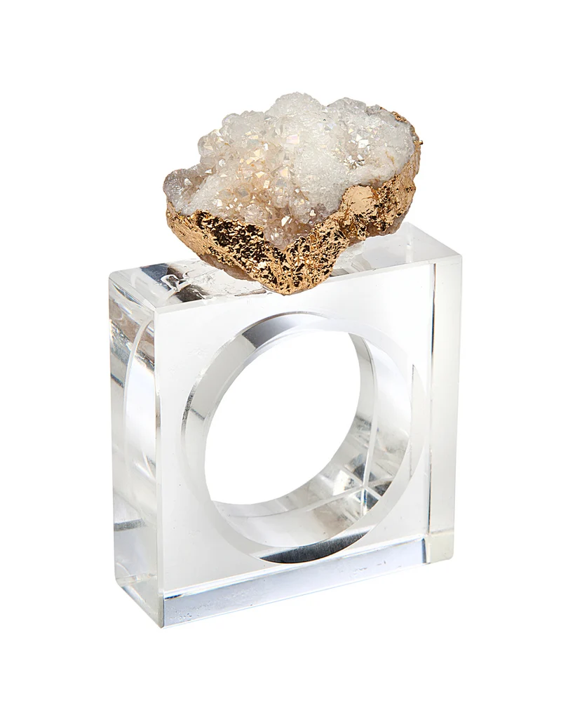 Godinger Geode and Acrylic Napkin Rings, White & Gold - Set of 4