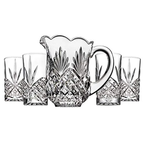 Godinger Dublin 5-Piece Beverage Set, 46oz Pitcher, 4 Highball Glasses, Clear