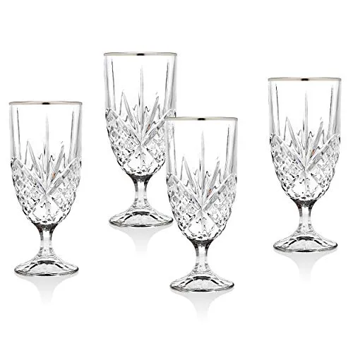 Dublin Crystal Iced Tea Beverage Glasses 14 oz, Platinum Rim, Set of 4