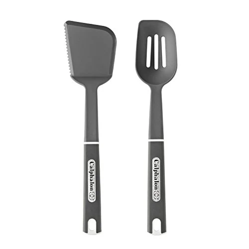 Calphalon 2-Piece Nylon Slotted Spoon and Turner Spatula Set, Dishwasher Safe, Black
