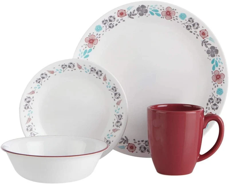 Corelle 16-Piece Casual Nordic Blooms Glass Dinnerware Set
