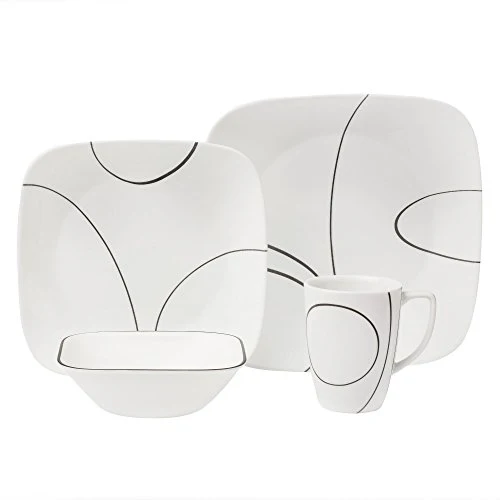 Corelle Simple Lines Square 16-Piece Dinnerware Set, Service for 4, Black