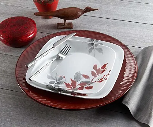 Corelle Square 16 Piece Dinnerware Set, Kyoto Leaves