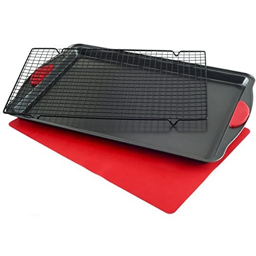 Norpro 3 Piece Nonstick Cookie Sheet Set, Red Accents