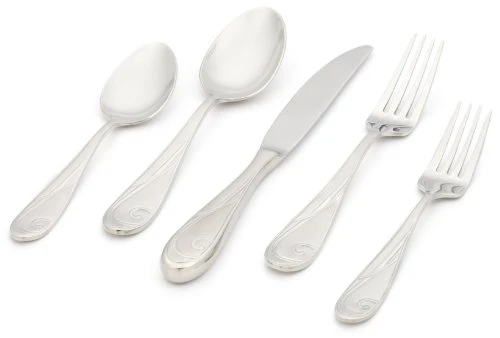 Yamazaki 5 Piece 18/8 Stainless Steel Single Place Setting Flatware Set, Platinum Wave (Includes Dinner Knife, Dinner Fork, Salad/Dessert Fork, Soup/Cereal Spoon, Teaspoon)