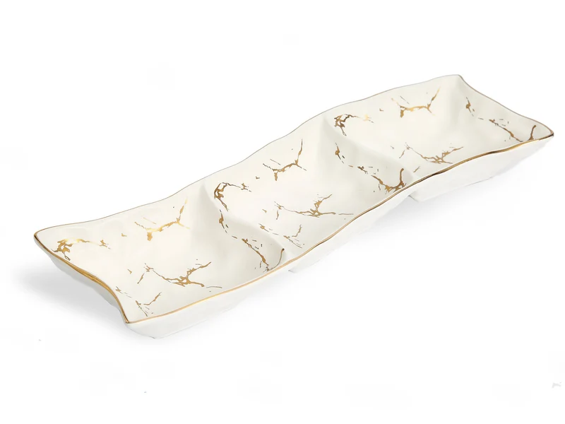 Classic Touch White Porcelain Relish Dish With Gold Design