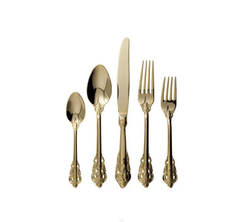 Vikko Crown Baroque Jade 18/10 SS 20 Piece Flatware Set, Gold, Service for 4