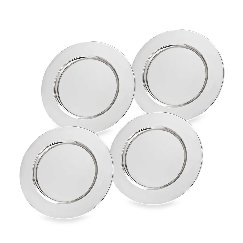 Godinger 13" Striped Border Chargers, Set of 4 - Silver/ Chrome