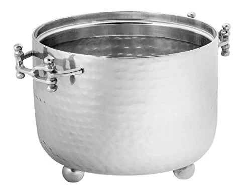The Decorizer Pound Size Hammered Dip Container Holder With Buckle / Handle, Silver