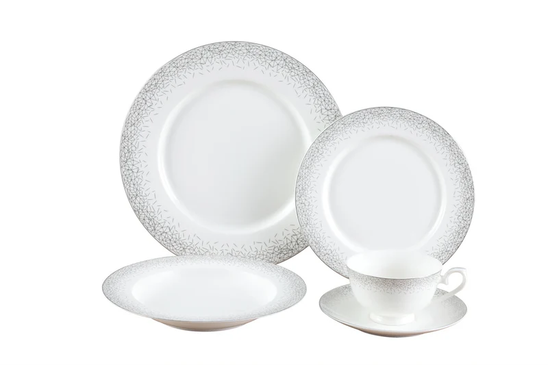 Joseph Sedgh Fine Bone China 20 Piece Round Dinnerware Set, Infinity Platinum (silver)