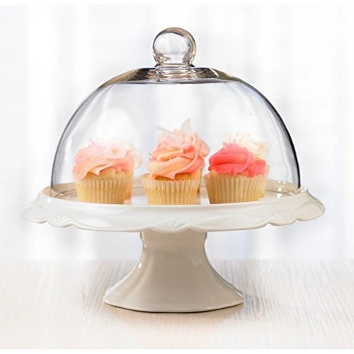ICM Home - Brilliant Bianco Pedestal Cake Plate/ Stand and Dome 25cm (9.84 inches)
