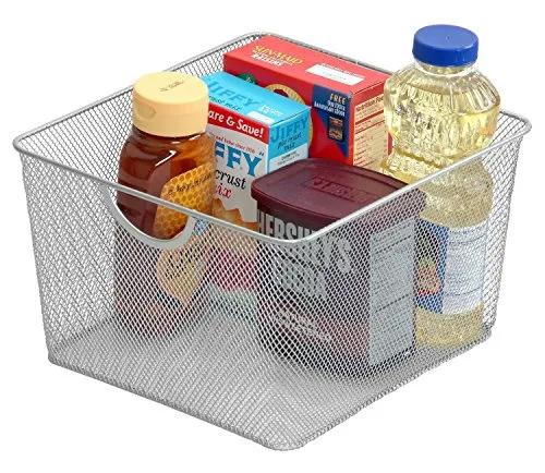 YBM Home 199 Silver Mesh Open Bin Storage Basket Organizer (10" x 8.5")