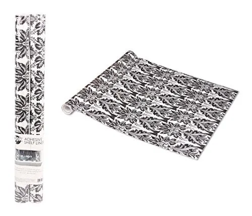 Home Basics CL41134 Damask Patterned Adhesive Shelf Liner, 2 Pack, Black or Gray (18" x 120")