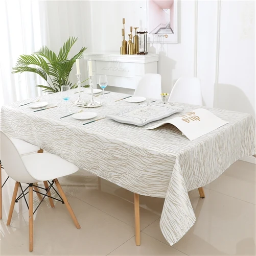 Majestic Giftware Jacquard Tablecloth, White/Gold/Silver Waves, (Various Sizes)
